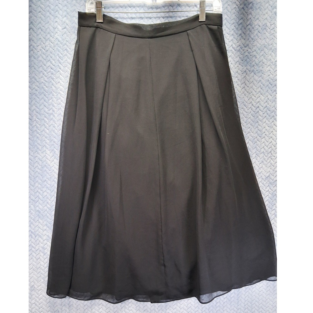 Anne Klein Black Chiffon Pleated Midi Skirt Size 10 A-Line Lined Shear Sexy